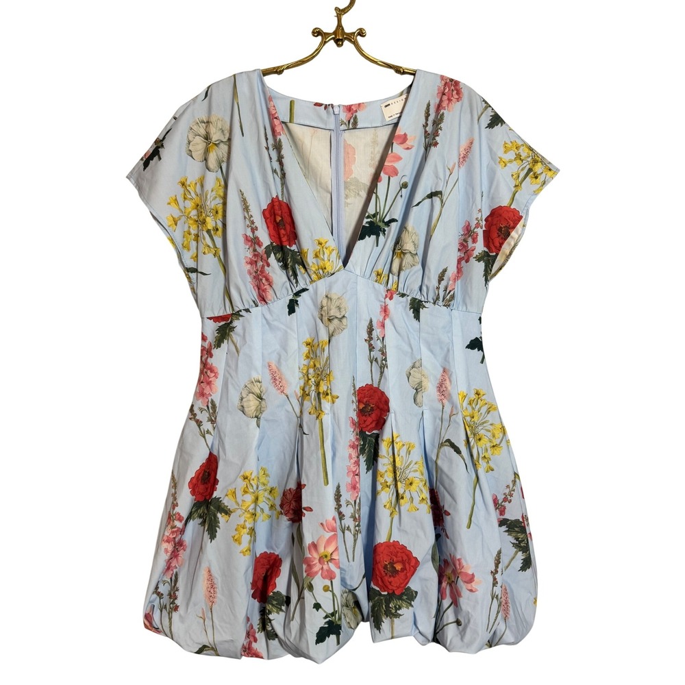 ASOS Design Floral Print Mini Dress Blue Red Yellow Women's Size 14